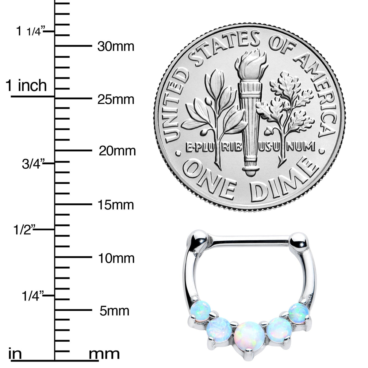 16G 1/4 White Synthetic Opal Steel Bar Simple Septum Clicker