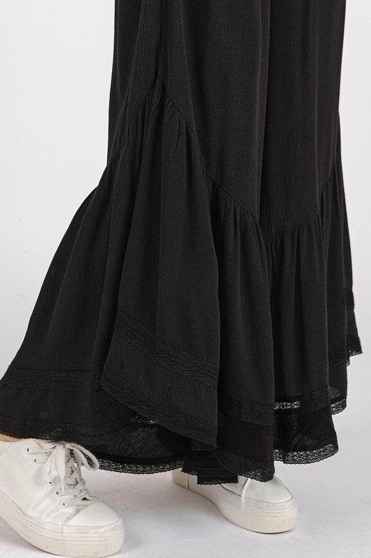 Mittoshop Lace Ruffle Asymmetric Hem Wide Leg Pants