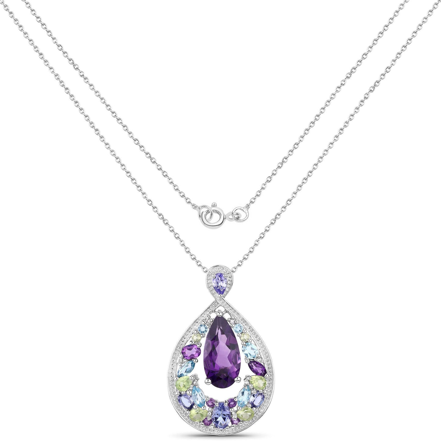 6.40 Carat Genuine Multi Stones .925 Sterling Silver Pendant
