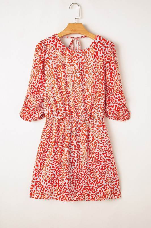 Red Leopard Print Long Sleeve Hollowed Back Dress
