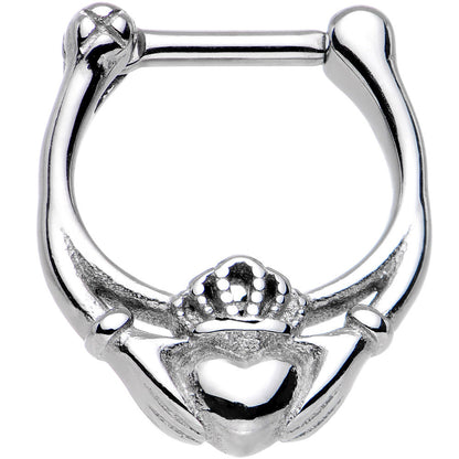 16G 1/4 Stainless Steel Claddagh Heart and Crown Septum Clicker