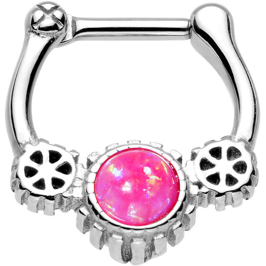 16G 1/4 Pink Synthetic Opal Steel Gear Edge Septum Clicker