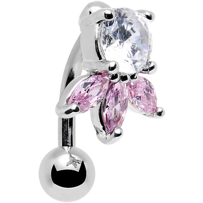 Clear Pink Gem Flip Flower Reversible Top Mount Belly Ring