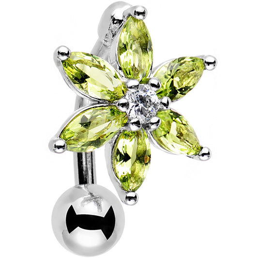 Greem Gem Lily Flower Top Mount Dangle Belly Ring