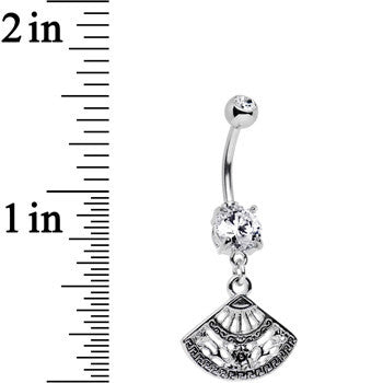 Clear Gem Fancy Fan Dangle Belly Ring Created with Crystals