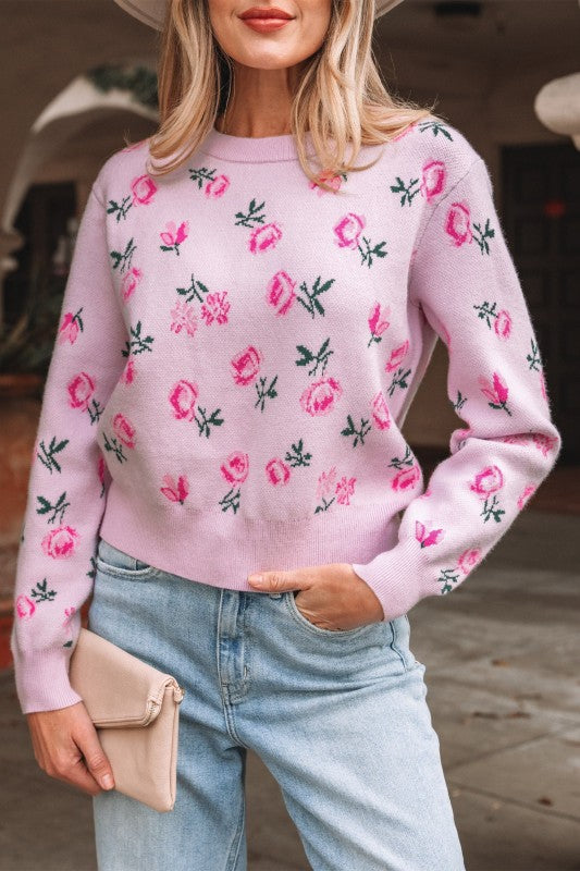 Floral Drop Shoulder Cropped Sweater