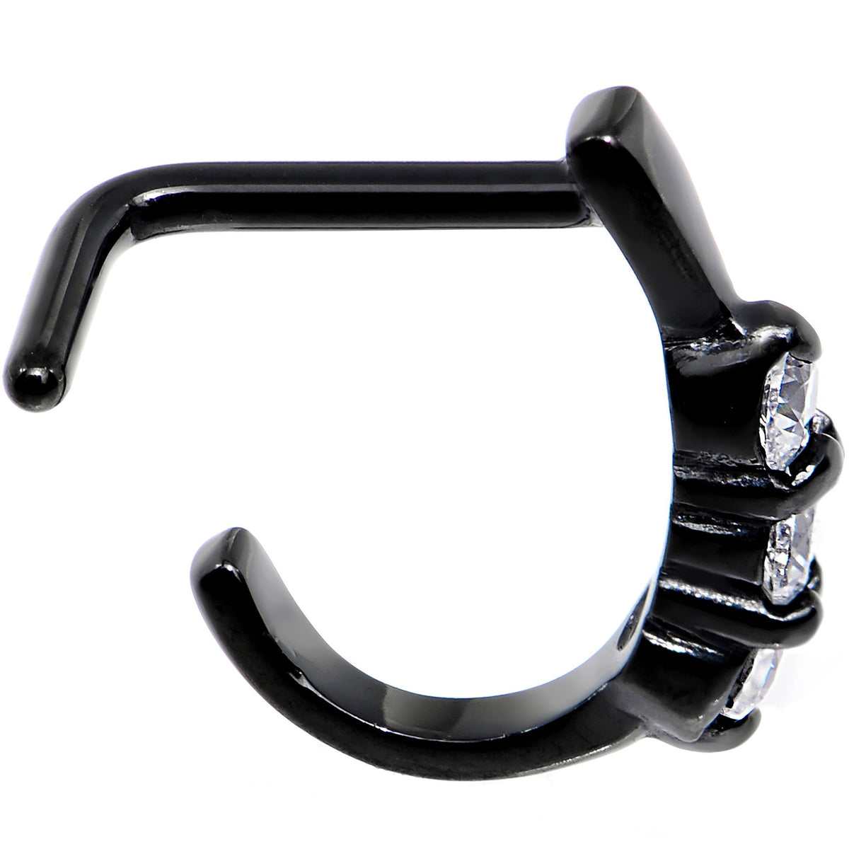 18G Clear Gem Black PVD Faux Hoop L Shaped Nose Ring
