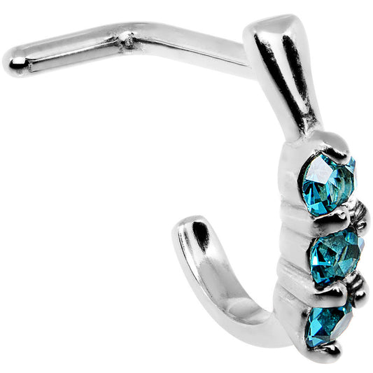 18G Aqua Gem Steel Faux Hoop L Shaped Nose Ring
