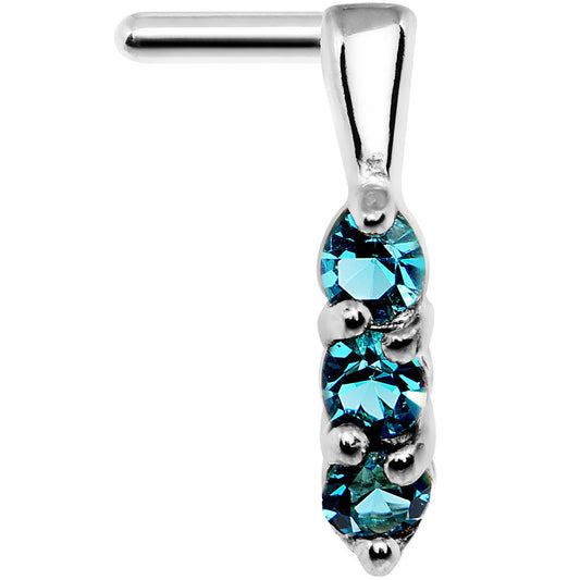 18G Aqua Gem Steel Faux Hoop L Shaped Nose Ring