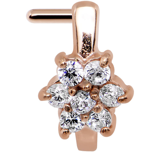 18G Gem Rose Gold PVD Flower Faux Hoop L Shaped Nose Ring