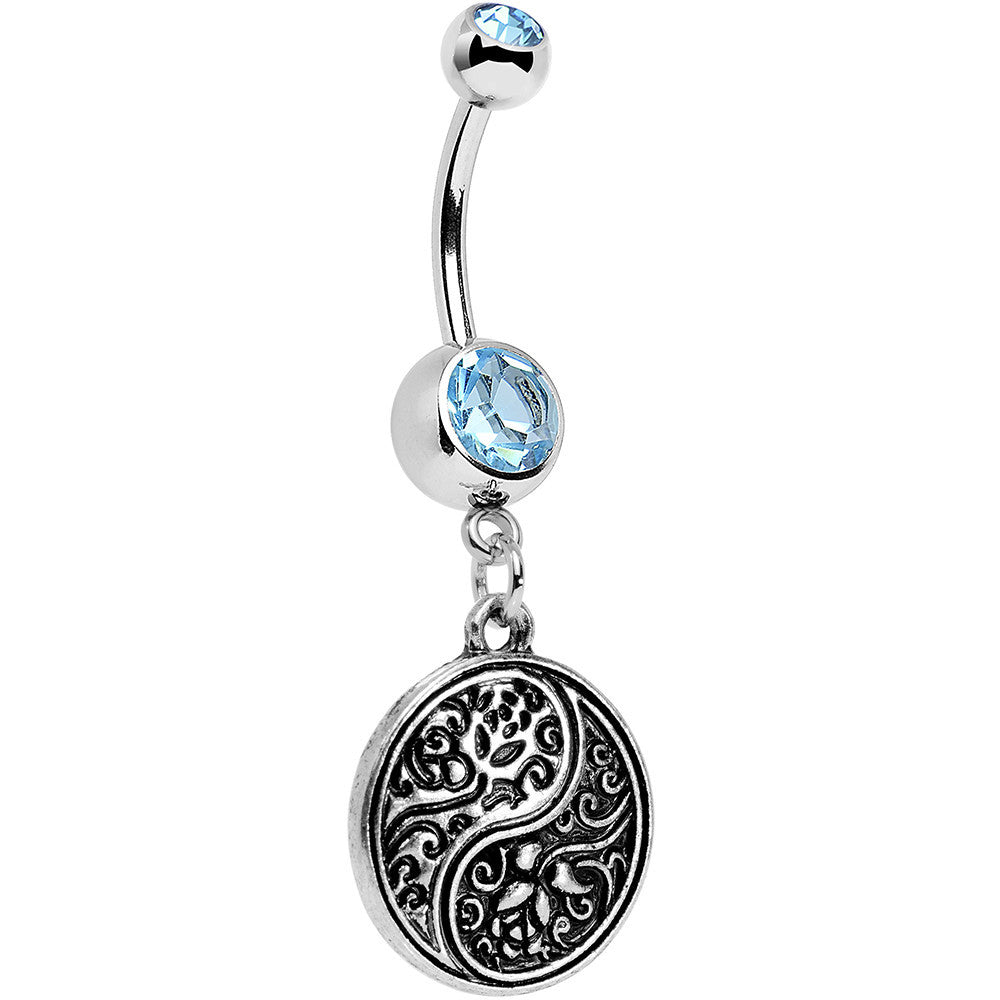 Aqua Gem Floral Fantasy Yin Yang Disc Dangle Belly Ring