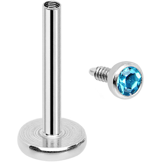 18G 5/16 Aqua 2mm CZ Internally Threaded Labret Monroe Tragus