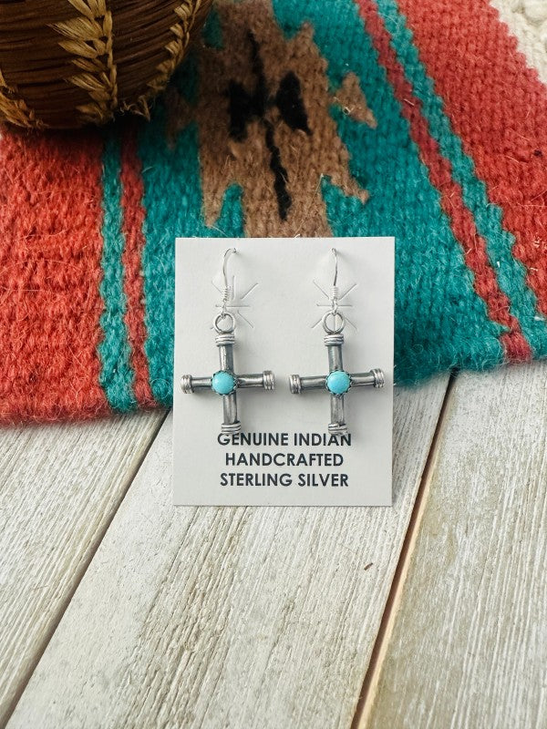 Navajo Sterling Silver & Turquoise Cross Dangle Ea