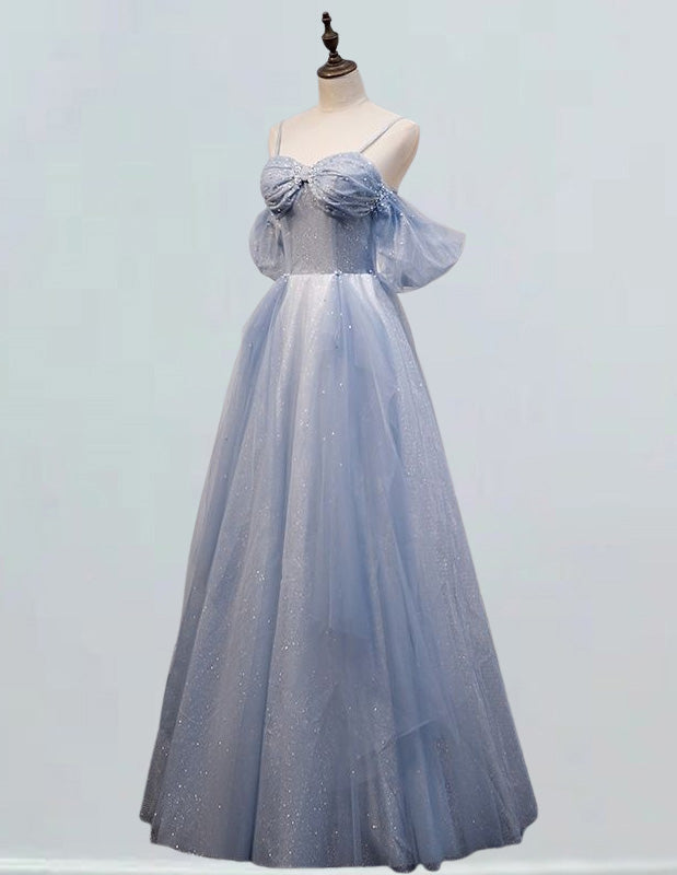 Light Blue Tulle Prom Dress | Sweetheart Pleated Ball Gown | Evening Formal Wear