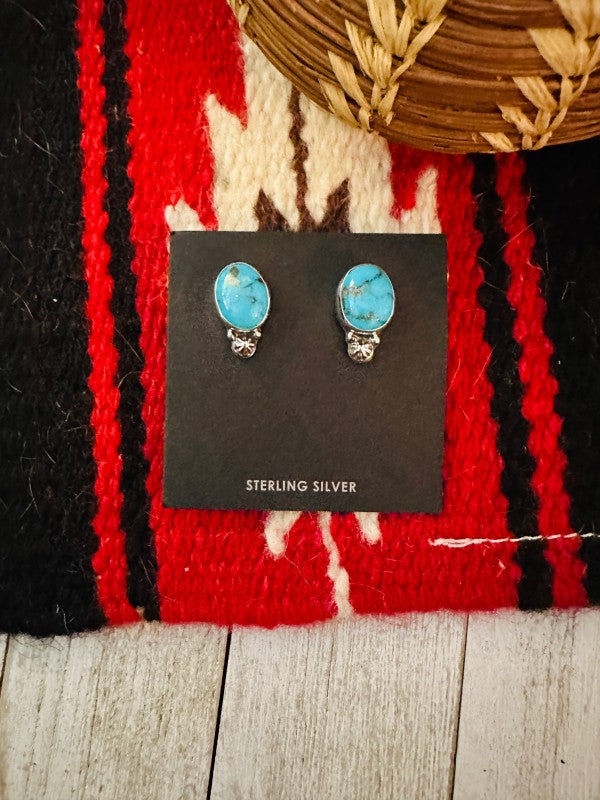 Navajo Sterling Silver & Morenci Turquoise Post Ea