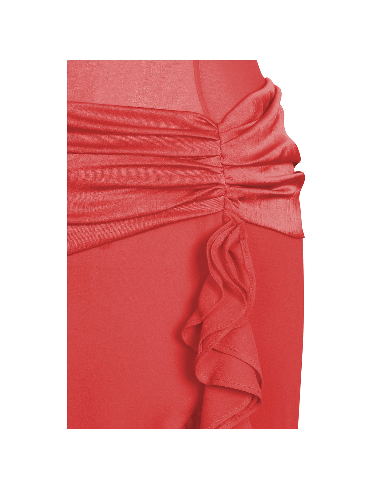 Dahlina Red Ruched Waist High Slit Midi Dress