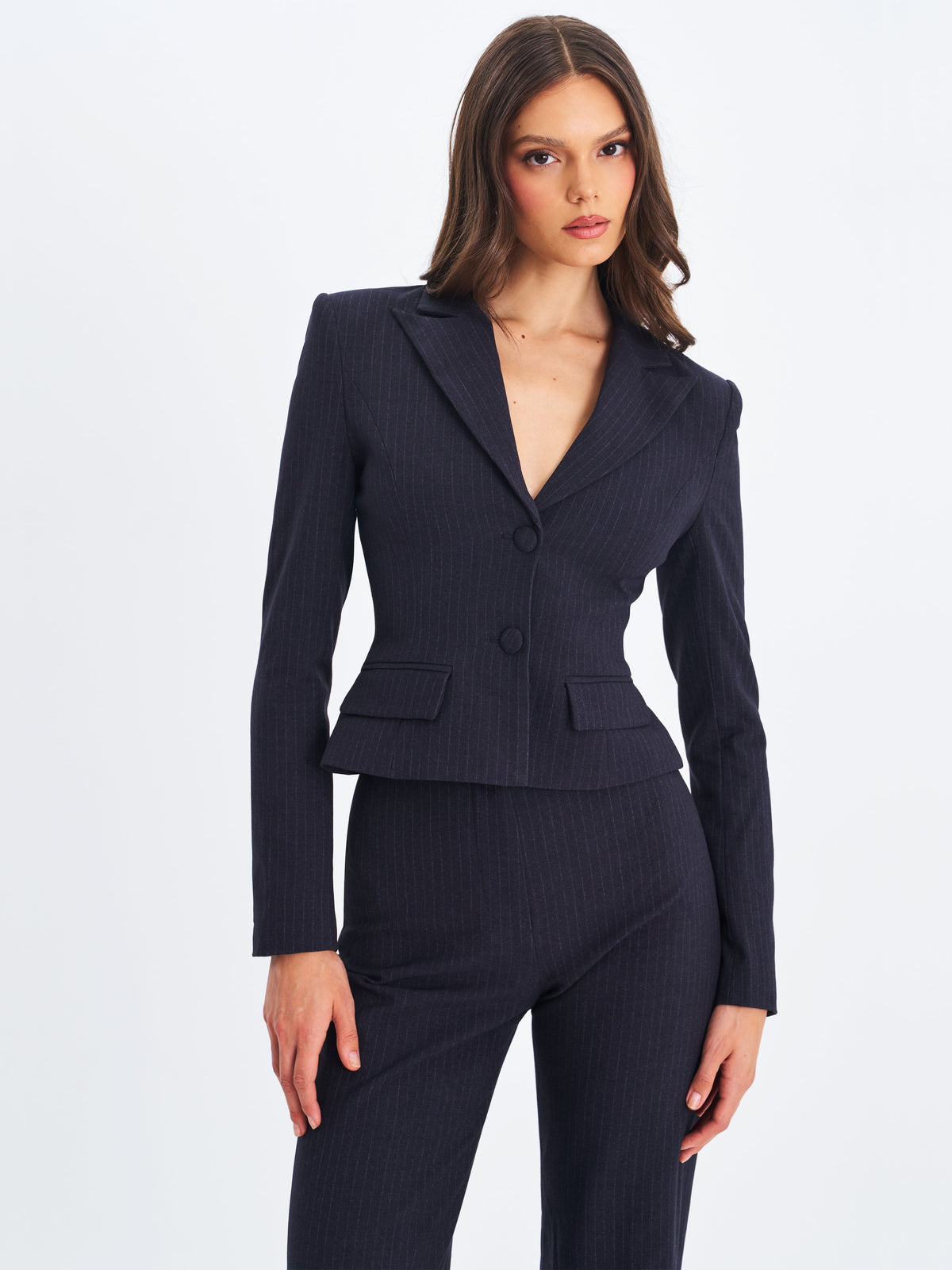 Quinnie Navy Striped High-Waisted Straight Leg Pant