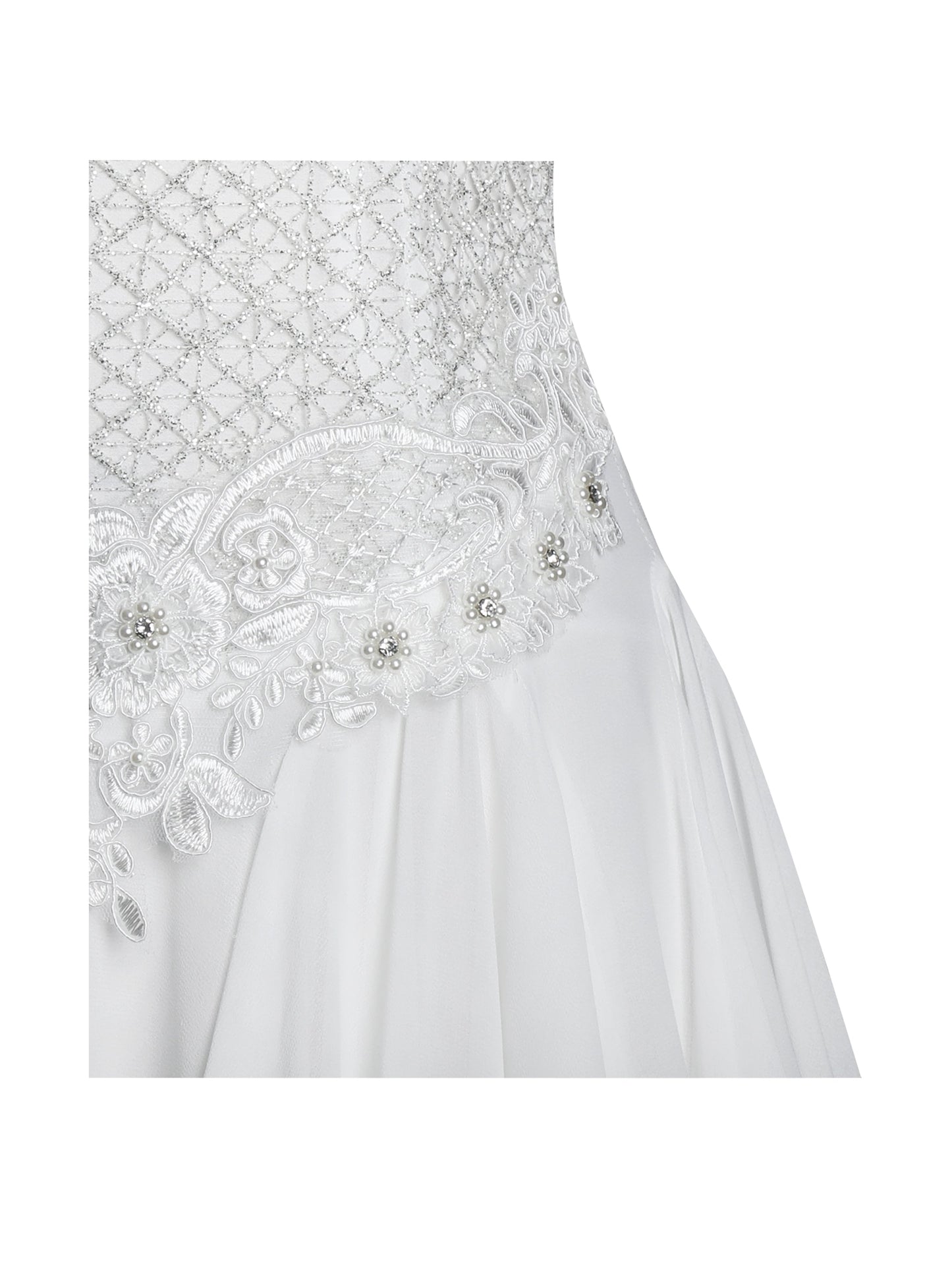 Fabiola Lace Trim Silver Net Top Mini Flare Chiffon Dress