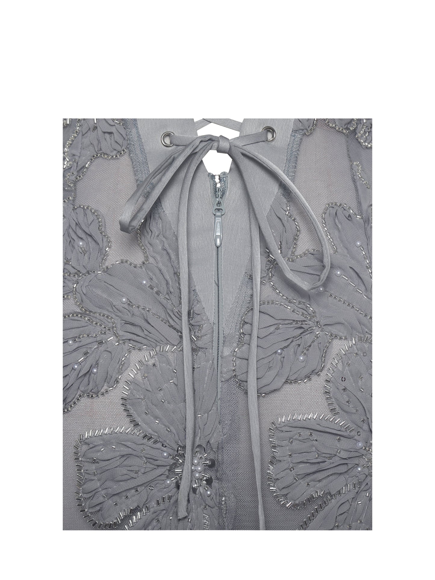 Raphaela Silver Beaded Floral Strapless Mermaid Maxi Dress