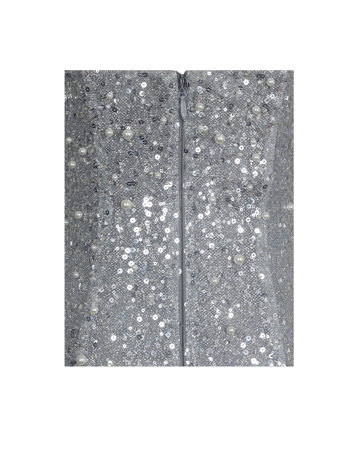 Noelle Silver Sequin Pearl-Embellished Sweetheart Maxi Dress