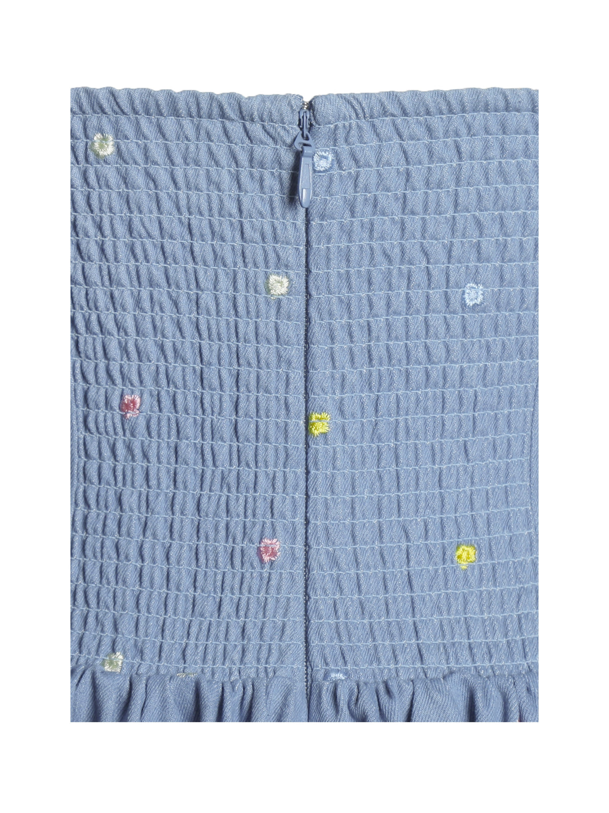 Zadie Cotton Denim Drop Waist Embroidery Flower Midi Dress