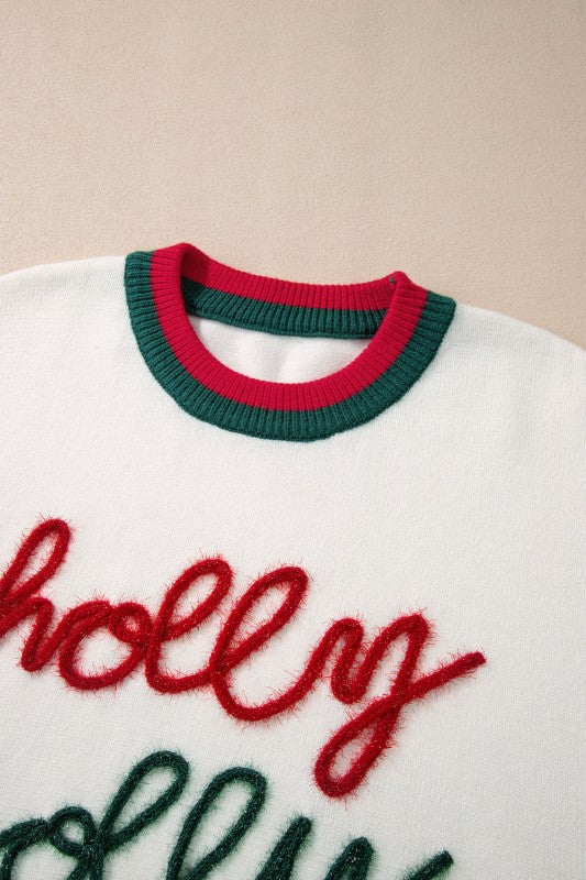Plus Size Christmas Holly Jolly Colorblock Edge Sw