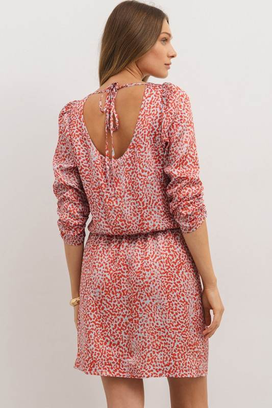Red Leopard Print Long Sleeve Hollowed Back Dress