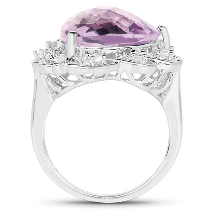 8.86 Carat Genuine Amethyst and White Zircon .925 Sterling Silver Ring