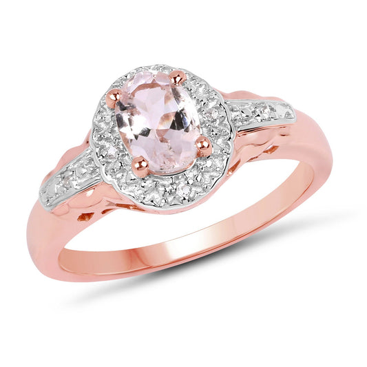 2.28 Carat Genuine Morganite and White Topaz .925 Sterling Silver 3 Piece Jewelry Set (Ring, Earrings, and Pendant w/ Chain)
