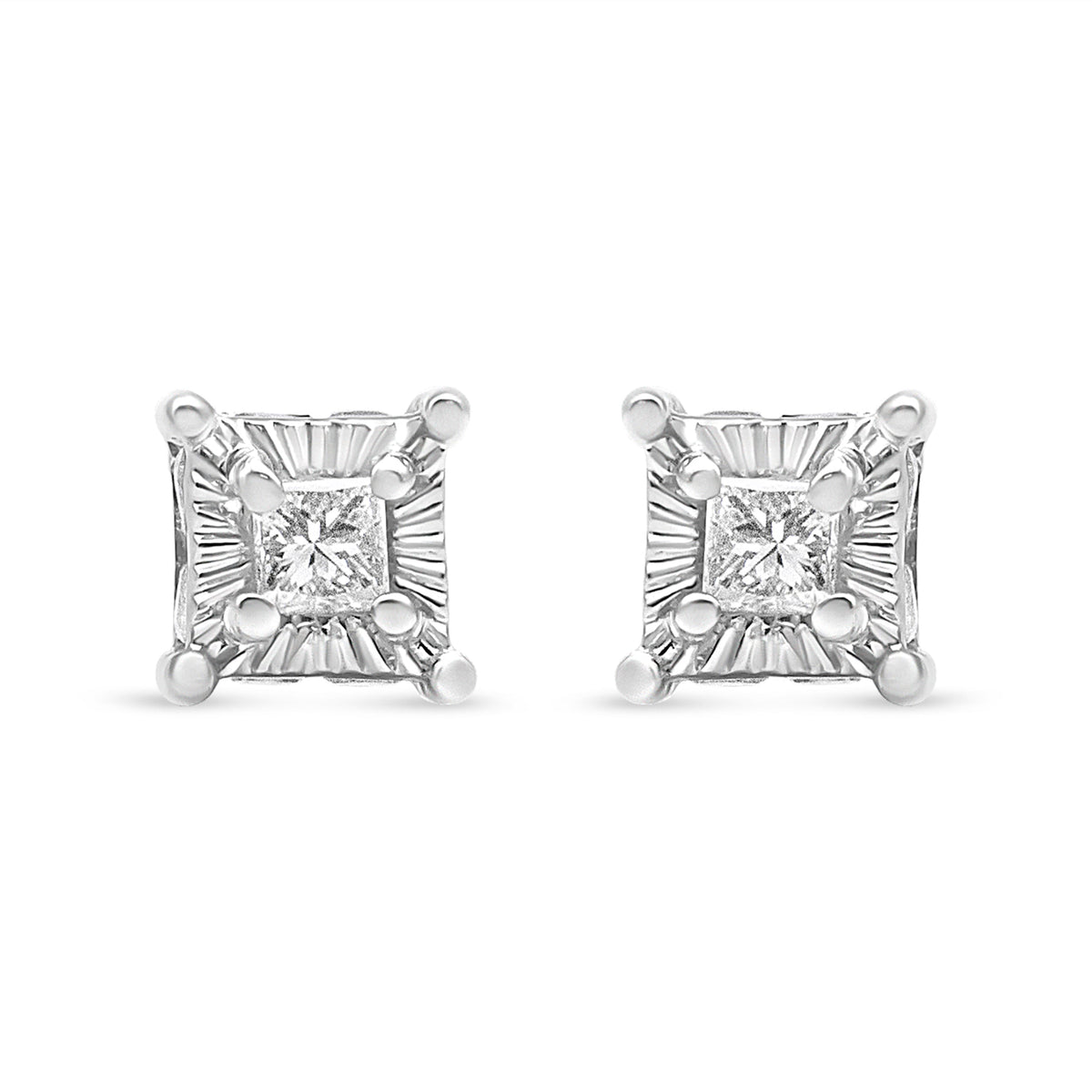 .925 Sterling Silver 1/4 Cttw Miracle Set Princess-Cut Diamond Solitaire Stud Earrings with Hidden Halo (I-J Color, SI2-I1 Clarity)