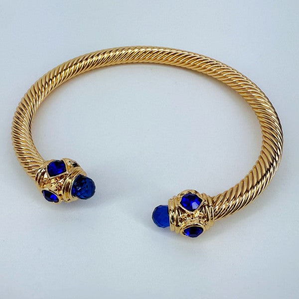 Adjustable Gold Finish Cable Bracelet With Stones