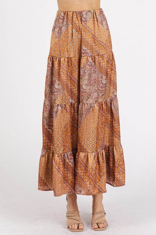 Mittoshop Paisley Patchwork Print Satin Maxi Skirt