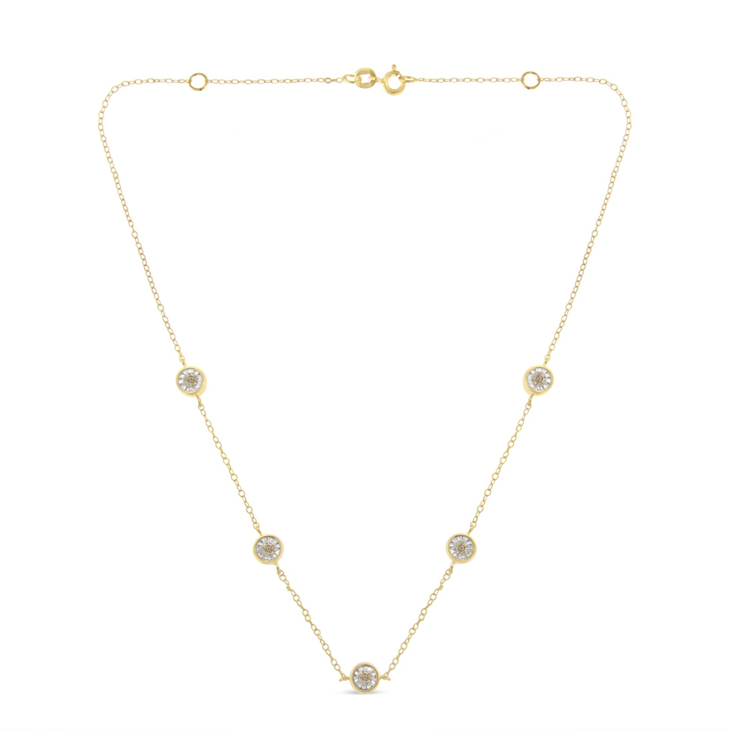 Yellow Color Plated Sterling Silver Diamond Station Necklace (1/2 cttw, K-L Color, I2-I3 Clarity)