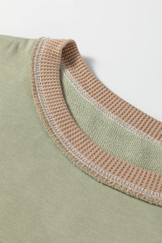 Colorblock Waffle Patchwork Oversize Sweatshirt