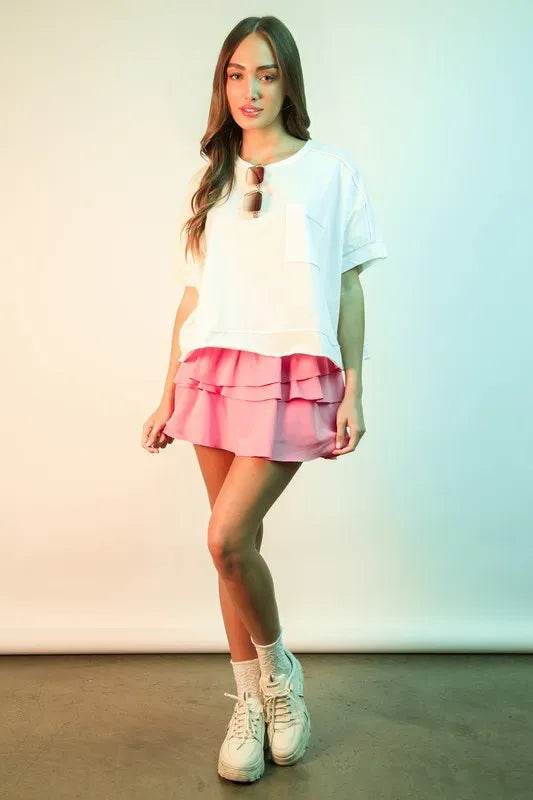 VERY J Riffled Tiered Layers Activewear Skirt with Shorts
