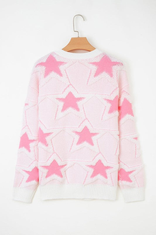 Star Ribbed Trim Drop Shoulder Oversized Sweater