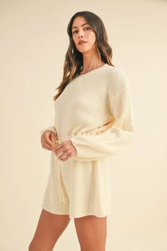 MABLE Round Neck Long Sleeve Sweater Romper