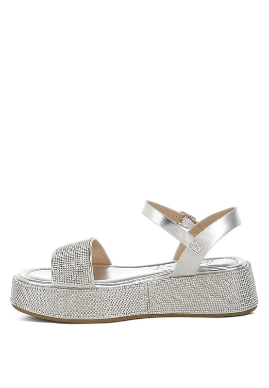 Nensis Rhinestone Embellished Flatform Sandals