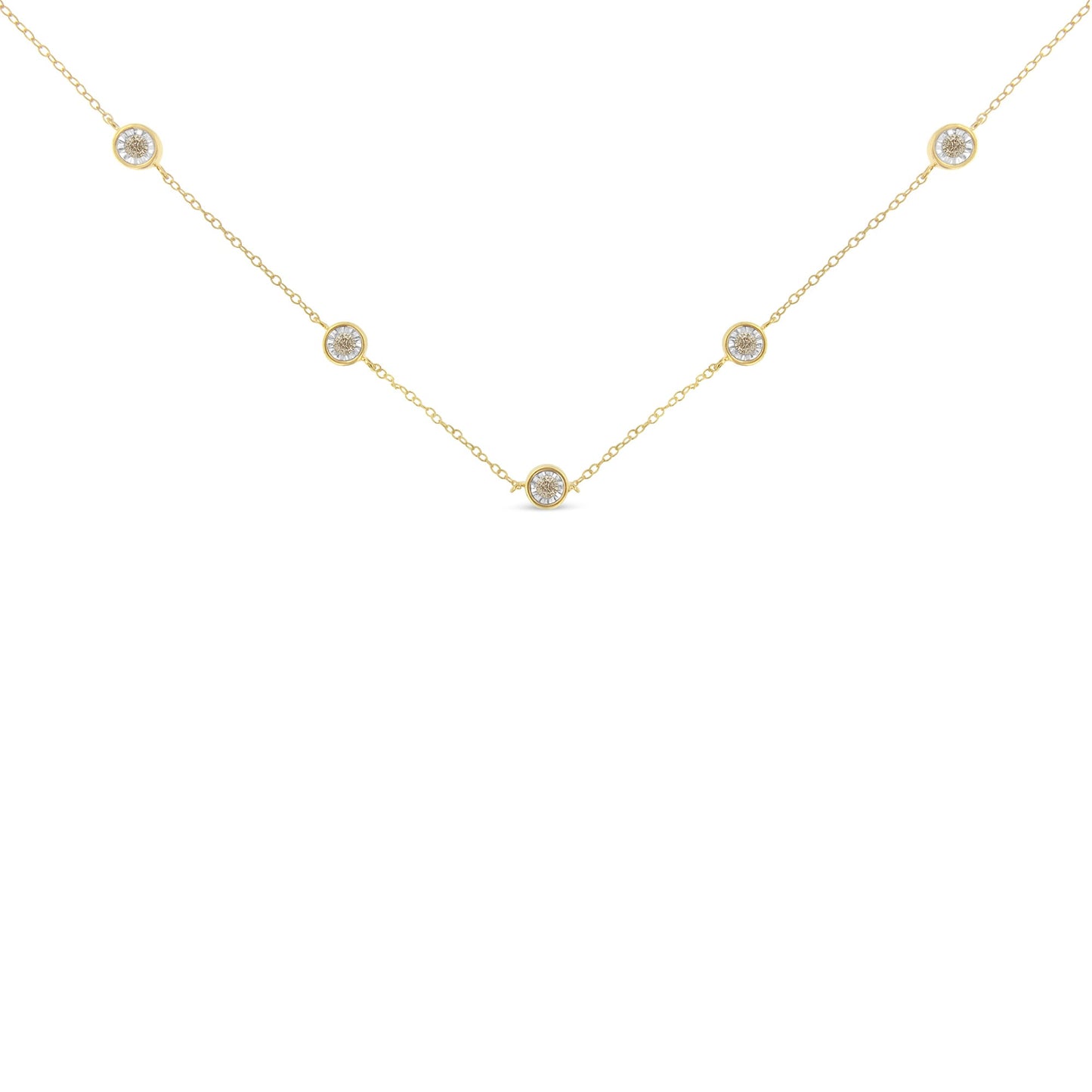 Yellow Color Plated Sterling Silver Diamond Station Necklace (1/2 cttw, K-L Color, I2-I3 Clarity)