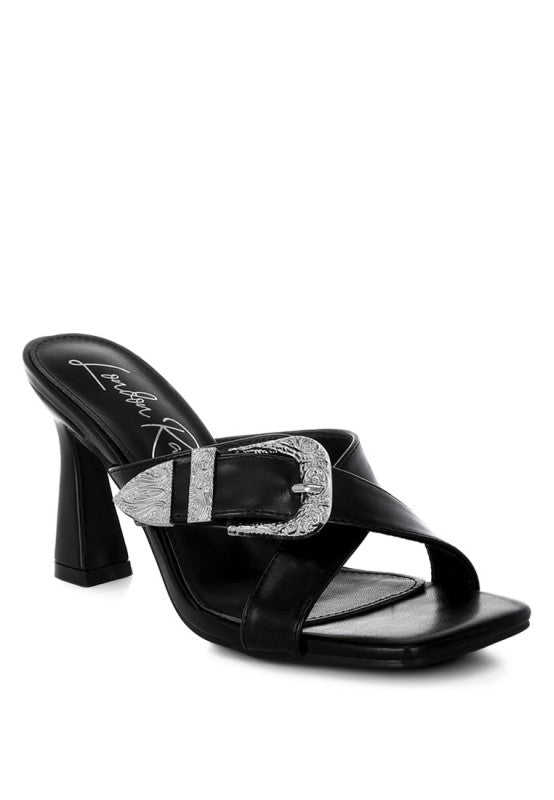 Mohaya Engraved Metallic Buckle Sandals