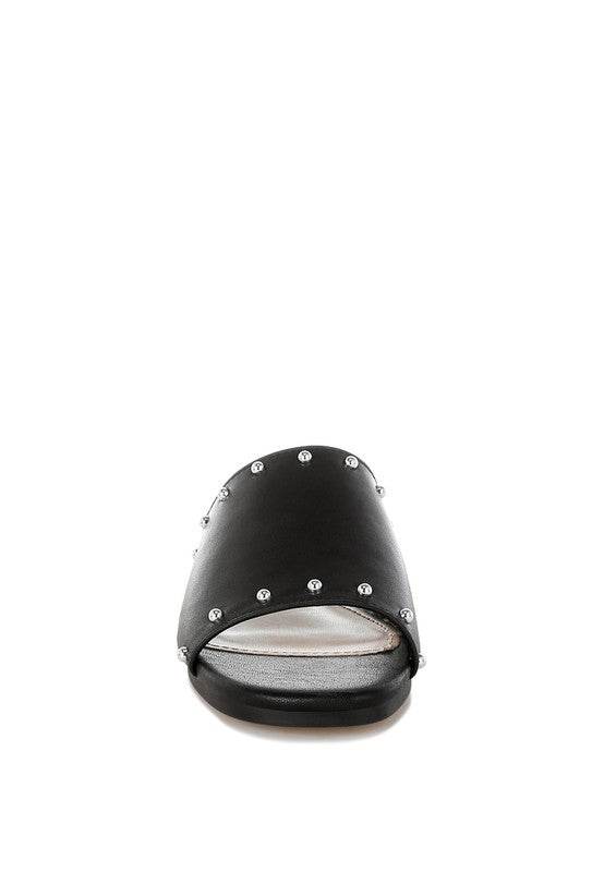 Renaldi Genuine Leather Studded Slip-On Flats