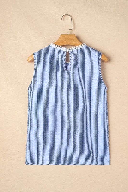 Meredith Stripe Lace Patchwork Crew Neck Tank Top