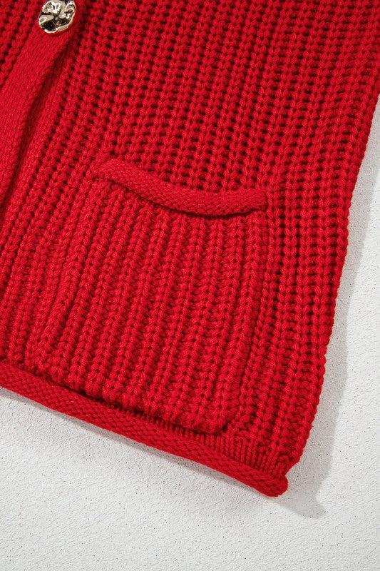 Solid Textured Buttoned Oversized Sweater Vest