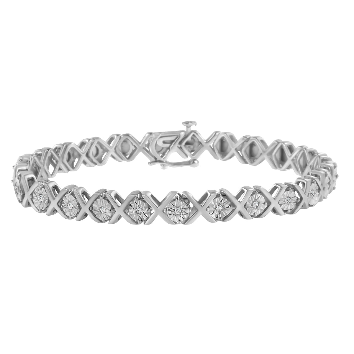 .925 Sterling Silver 1/10 cttw Miracle-Set Round-Cut Diamond "X" Link Tennis Bracelet (I-J color, I2-I3 clarity) - 7.25"