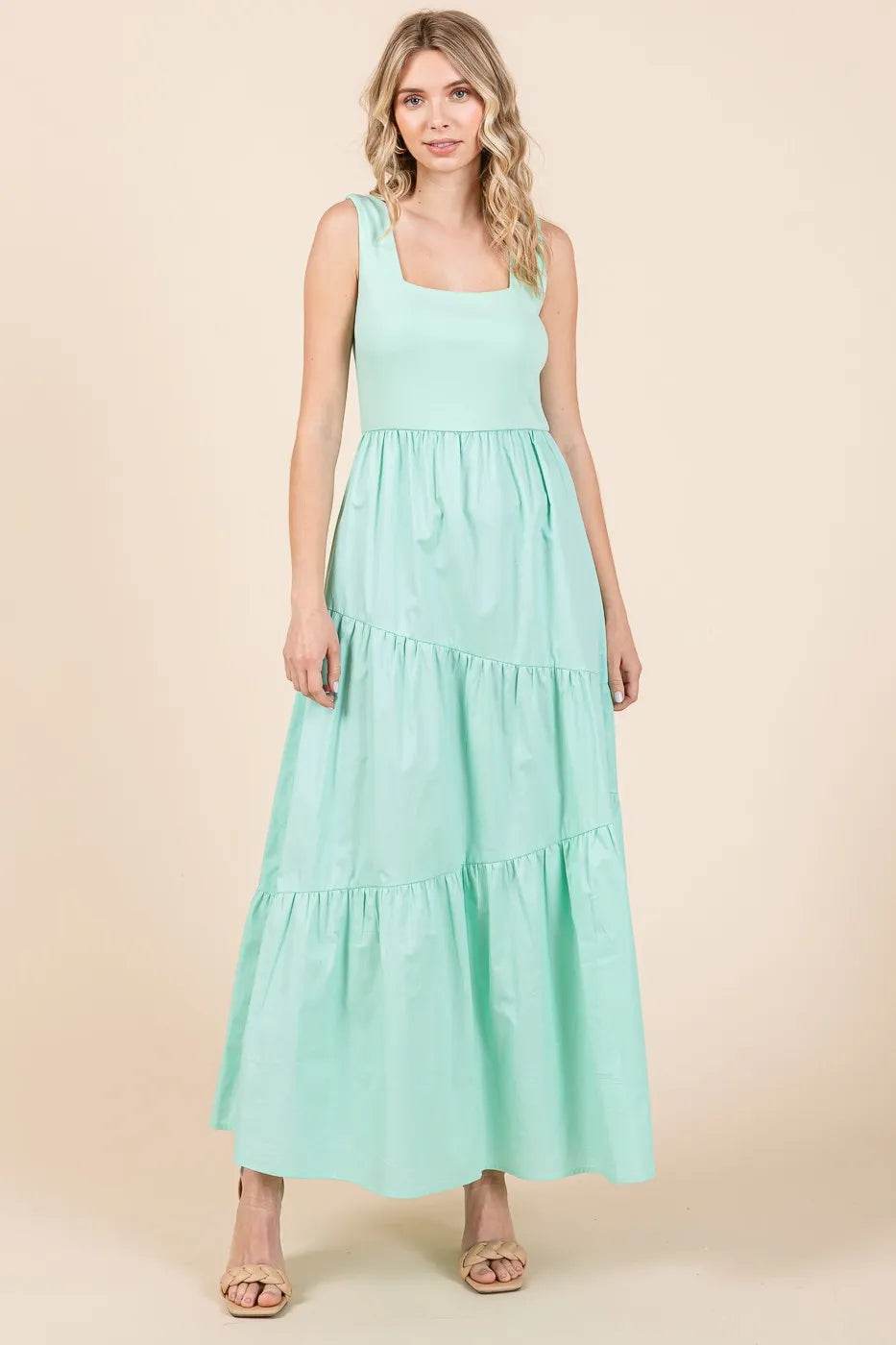 Mittoshop Mix Media Square Neck Maxi Dress