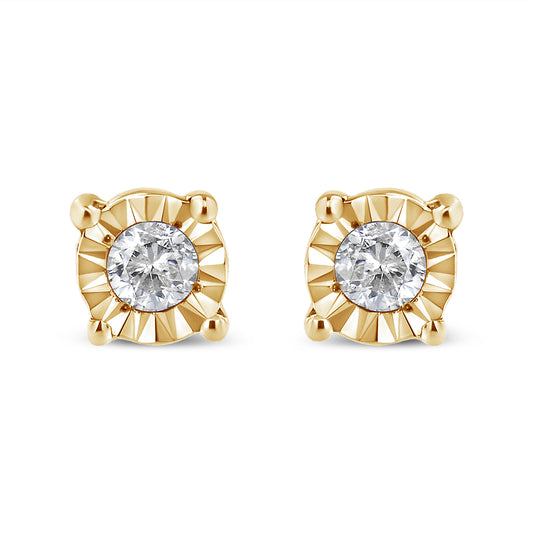 10K Yellow Gold Plated .925 Sterling Silver 1/10 Cttw Round Brilliant-Cut Diamond Miracle-Set Stud Earrings (J-K Color, I3 Clarity)