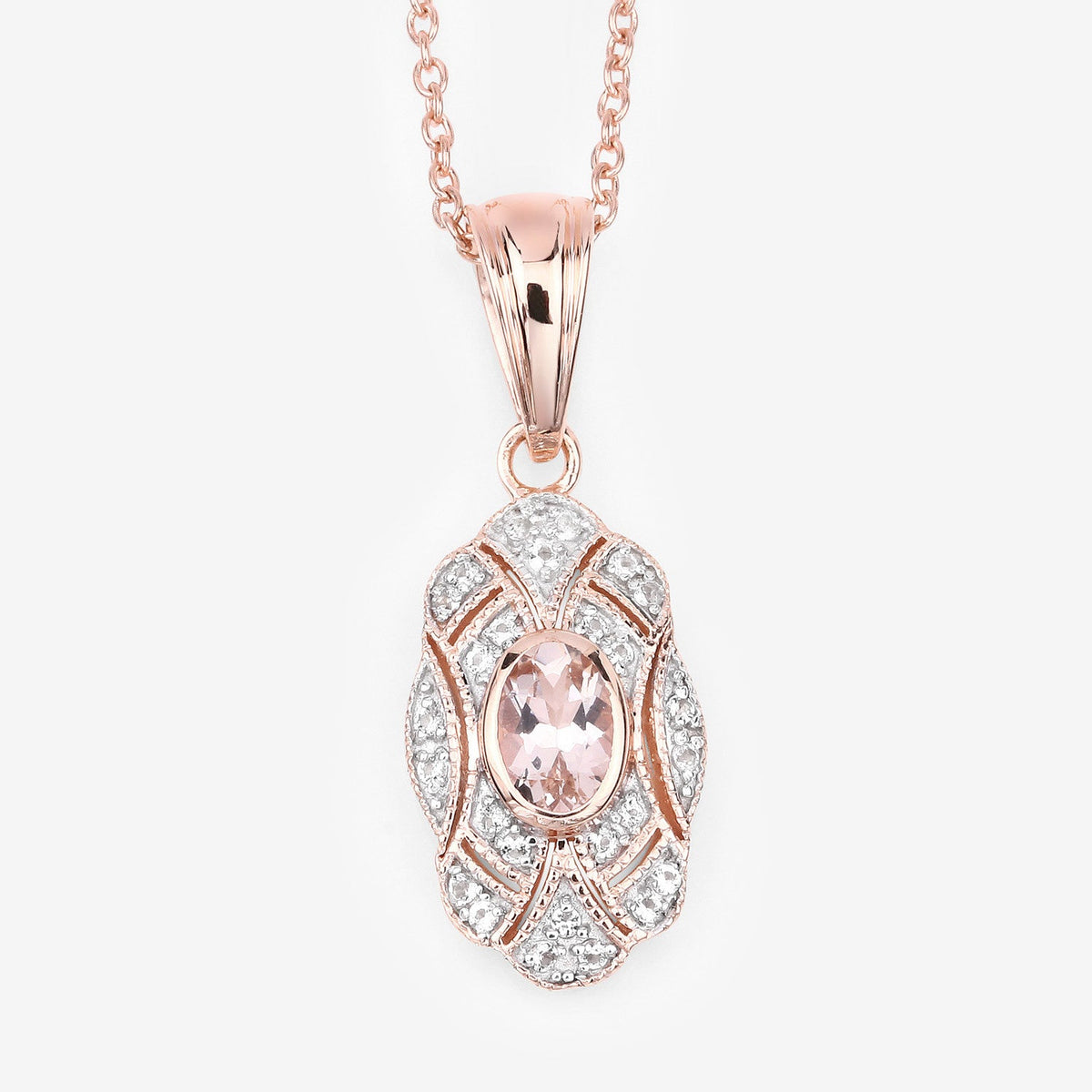 0.52 Carat Genuine Morganite and White Topaz .925 Sterling Silver Pendant
