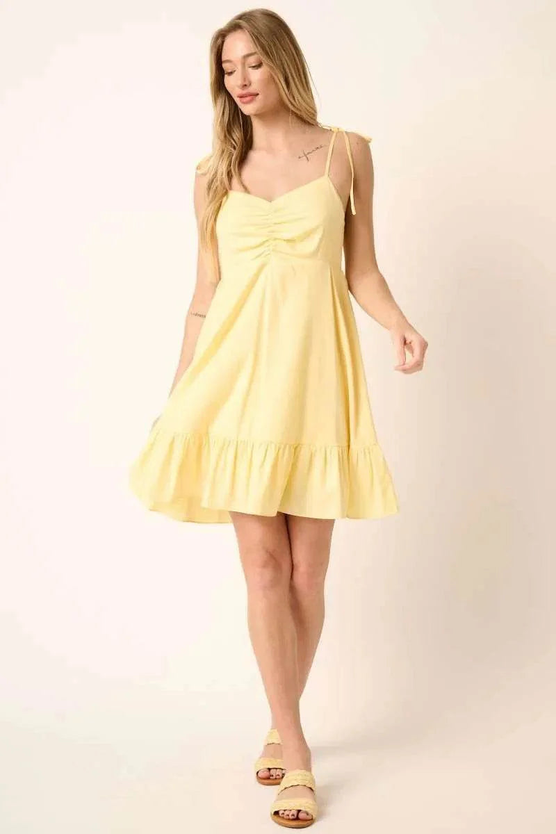 Mittoshop Ruched Detail Spaghetti Tie Mini Dress