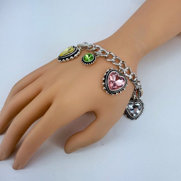 Multicolor Heart Oval Charms Chain Bracelet