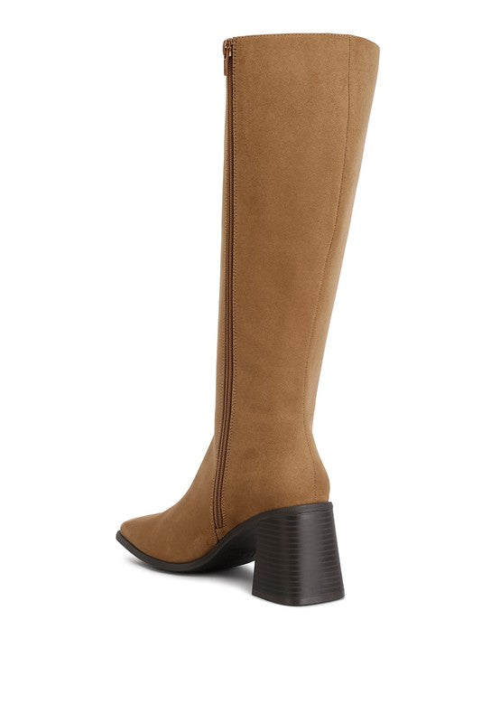 Paytin Faux Leather Block Heel Calf Length Boots